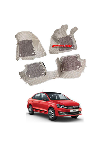 7D Car Mats Compatible with Volkswagen Vento (Manual), Color - Beige, AGVWV7D2M