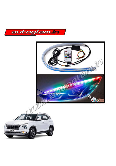 Autoglam LED DRL with Matrix Indicator with Remote Sequential Flow RGB (Multi Color) 60cm (2 Pcs) for Hyundai Creta 2020+ Models  AGHCRGLLE