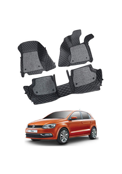 7D Car Mats Compatible with Volkswagen Polo (Manual), Color - Black, AGVWP7D254