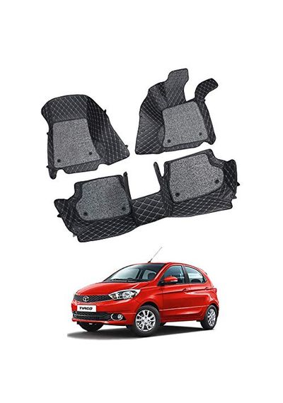 7D Car Mats Compatible with Tata Tiago, Color - Black, AGTT7D255