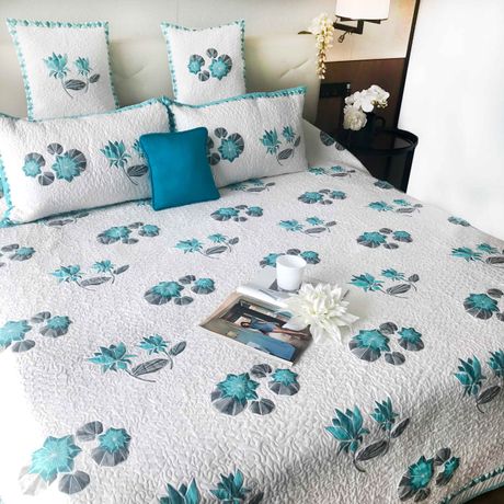 PAMELA PARISIAN PANACHE ALLURING AQUA 6 PIECE QUILTED BEDCOVER SET