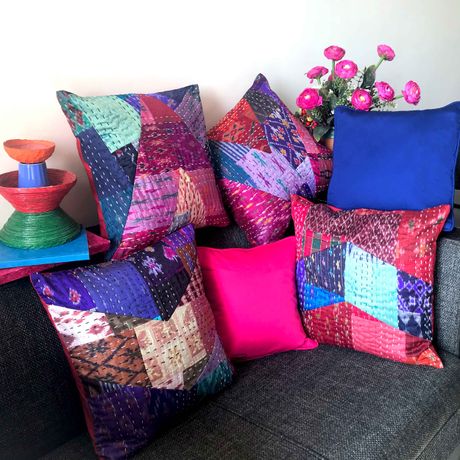 MYAH MURANO INSPIRED PATOLA SILK PATCHWORK  CUSHION COVER SET