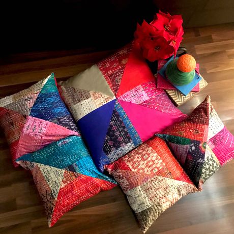 MAXINE MURANO INSPIRED PATOLA SILK PATCHWORK  CUSHION COVER SET