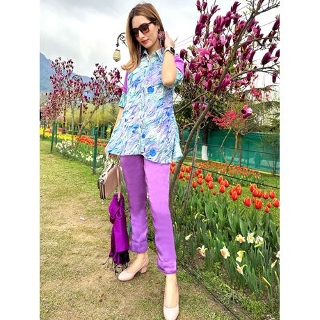 LILLY GORGEOUS KASHMIR WATER MARBLED PURE SILK TUNIC SET