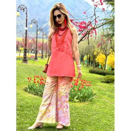 LAINEY GORGEOUS KASHMIR WATER MARBLED PURE SILK TUNIC SET