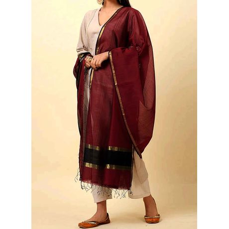 BOUGAINVILLEA BLAZE MAROON & BLACK GOSSAMER DUPATTA