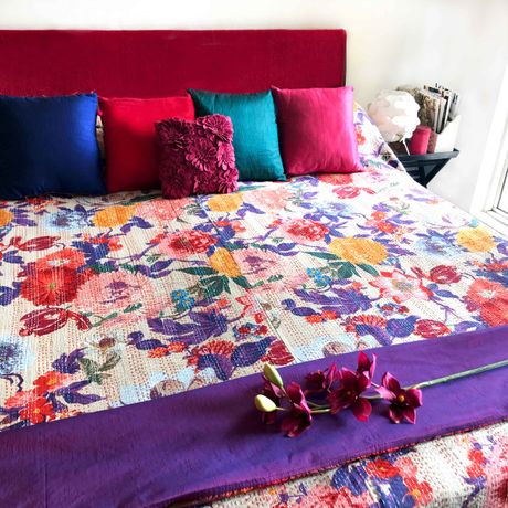 CHARMING CHASE- TROPICAL FLORA KANTHA BEDCOVER