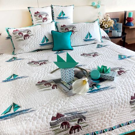 NEUMAN NAUTICAL PANORAMA 6 PIECE QUILTED BEDCOVER SET