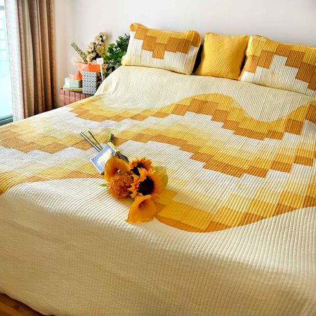 RUBEN CALIFORNIAN SUNSET YELLOW PATCHWORK QUILTED BEDCOVER SET
