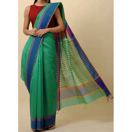 BLOOM EMERALD GREEN GOSSAMER SAREE