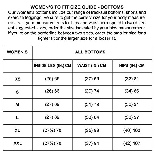 Training Pants Size Chart