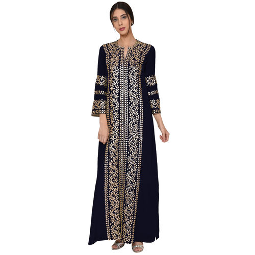 Midnight Blue Gold Gota Patti Embroidered Kaftan Gown