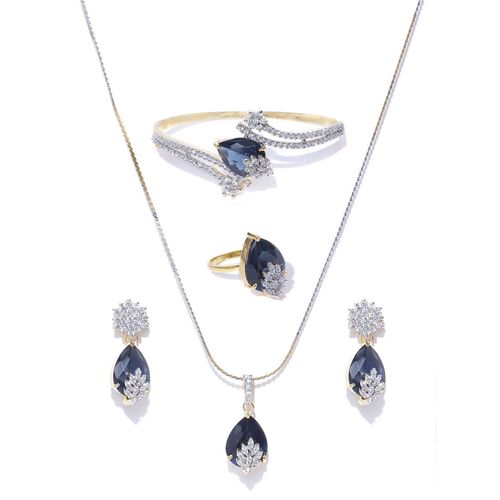 Youbella Signature Collection American Diamond Combo Of Pendant Setnecklace  Set With Earrings  Bracelet And Ring For Girls And Women Blue  Mixcombo78