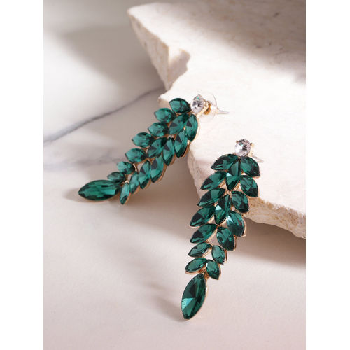 Shop Rubans Rhodium Plated Emerald Green Zirconia Dangle Earrings Online at  Rubans