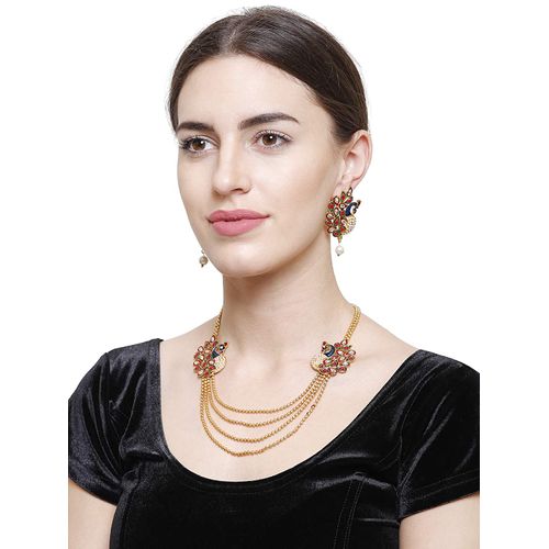 Buy Fresh Vibes Gold Plated Traditional Peacock Design Earrings  Necklace  Jewelry Set for Ladies  Choker Length with Adjustable Dori at Amazonin