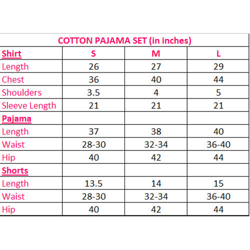 Pajama Size Chart