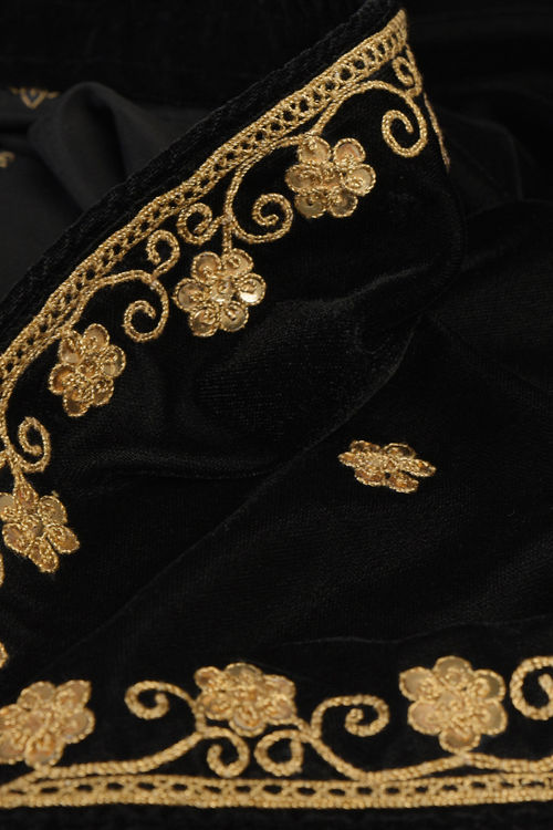 Black Marori Zardozi Hand Embroidered Velvet Stole