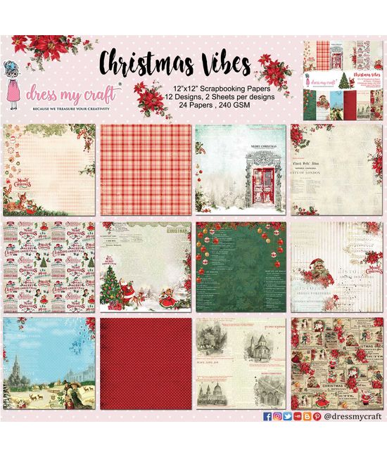 12 Sheet 6 Vintage Christmas Scrapbook Paper Pad Craft Paper