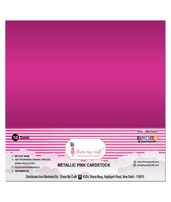 Dress My Craft Smooth Cardstock 250gsm 12x12 10/Pkg-Metallic Pink