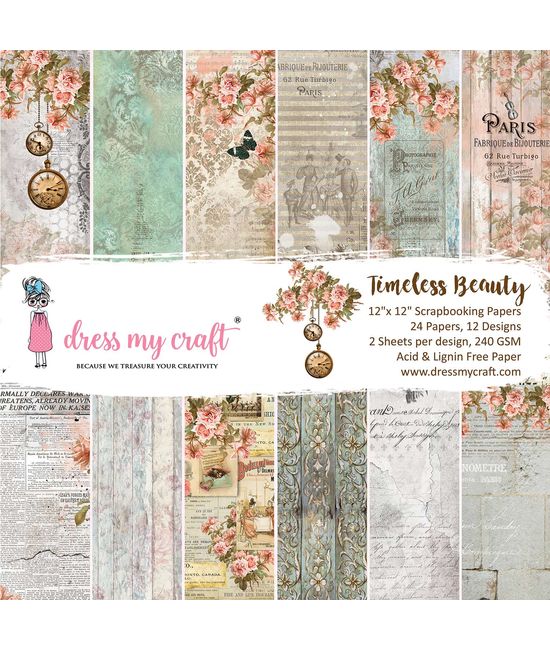 Dress My Craft - Timeless Beauty Collection - 12 x 12 Paper Pad