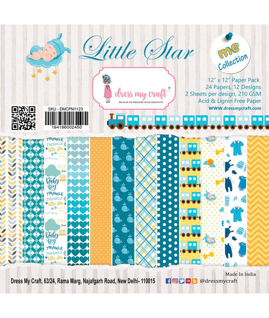 Dress My Crafts Single-Sided Paper Pad 12x12 24/Pkg - Precious Baby Boy, 12 Designs/2 Each