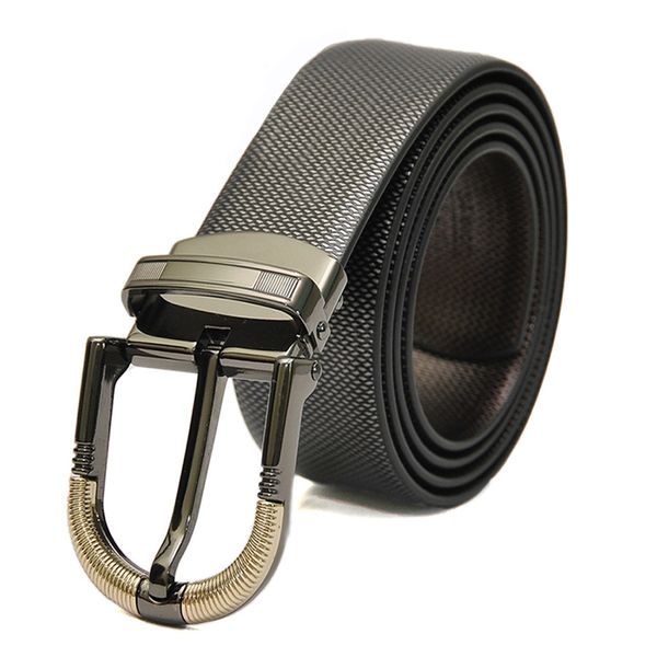 Hidemark Black-Brown Reversible Leather Belt With Dressy Grey-Gold Tone ...