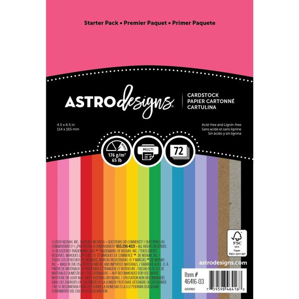 18 Bold & Vivid Colors Neenah Astrodesigns Cardstock Pack 4.5"X6.5" 72/Pkg