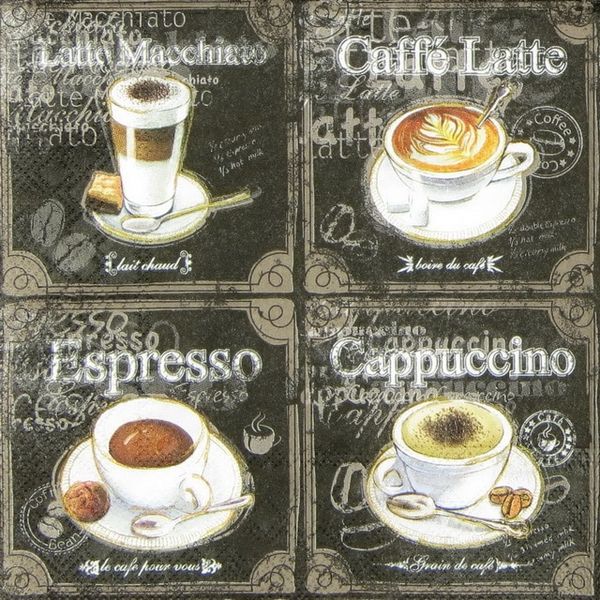 Napkin - Types Of Coffee (Decoupage Napkin)