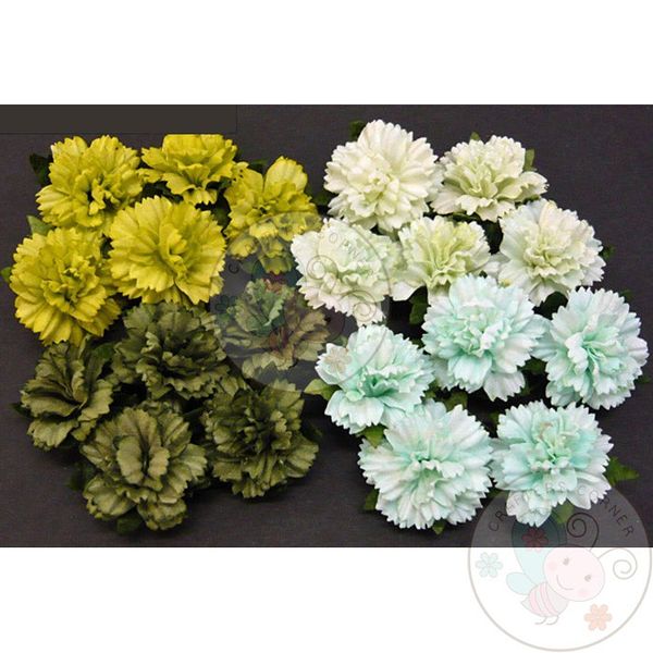 GREEN MULBERRY PAPER CARNATION FLOWERS