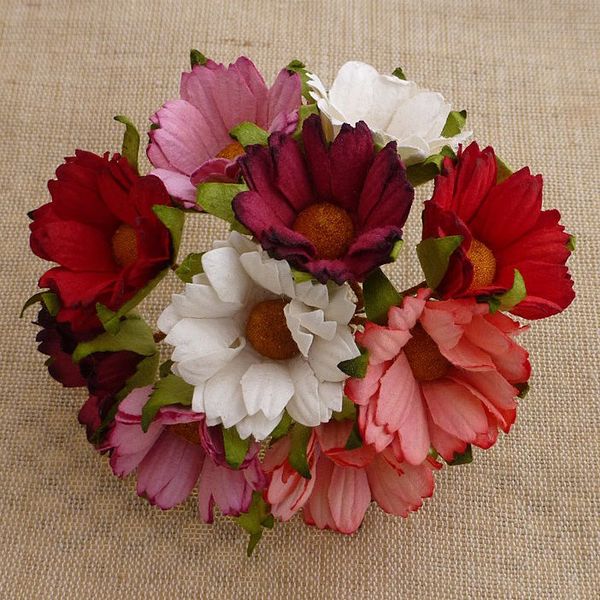 RED/PINK & WHITE - Mulberry Daisy Flower Combo