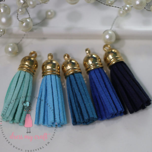 Small Faux Leather Tassel - Blue Family