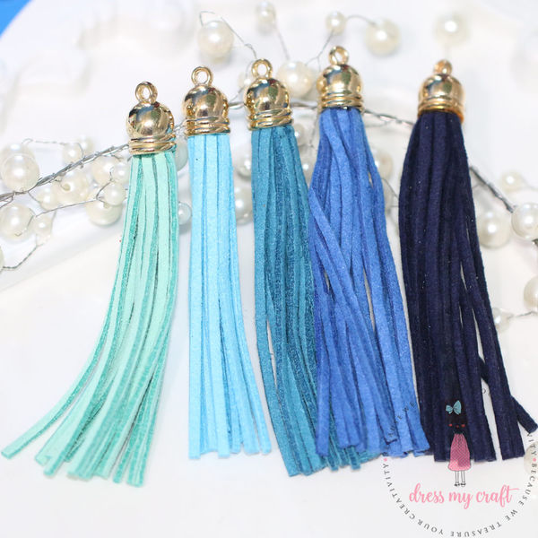 Large Faux Leather Tassel - Blue Family