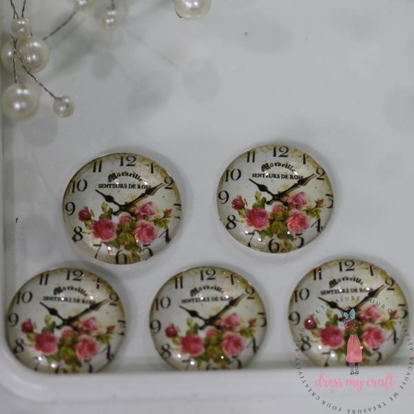 Small Round Glass Cabochon - Rose clock