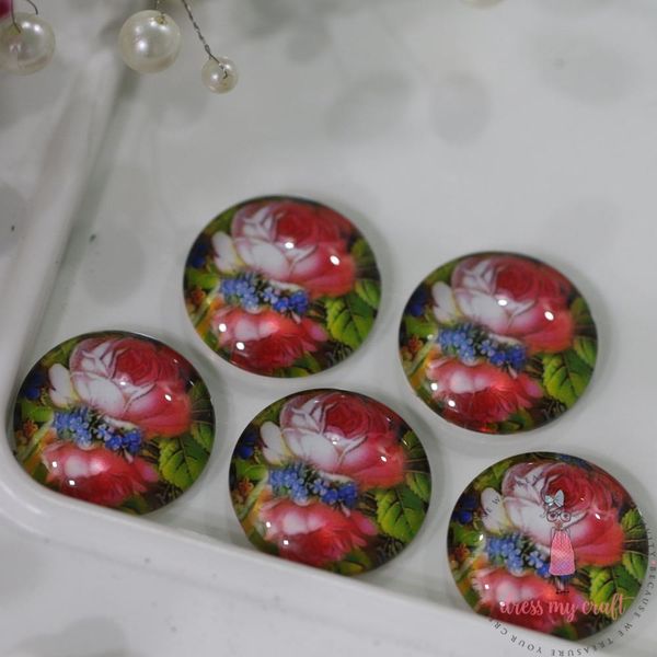 Small Round Glass Cabachon - Floral