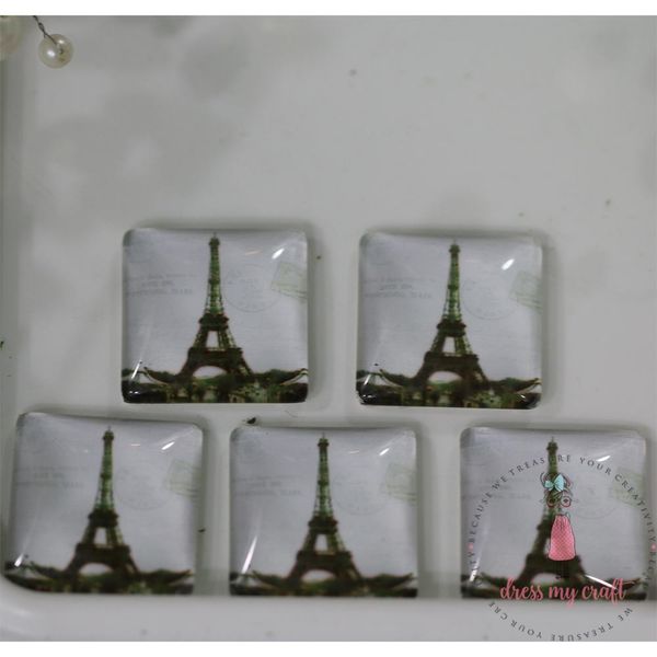 Small Square Glass Cabochon - Eiffel Tower