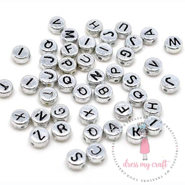 Silver Round Letter Beads, Dmcfa4540