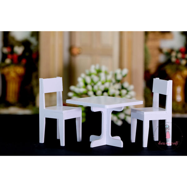 White Square Table Chair  - Miniature