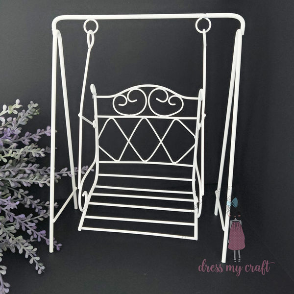 Miniature Metal Wire Garden Swing - White