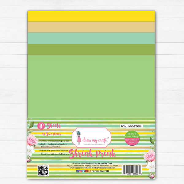 Shrink Prink - Yellow & Green Family Frosted Glass Sheet - Pack of 10 Sheets
