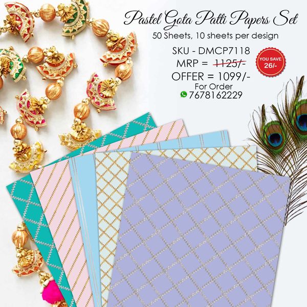 Pastel Gota Patti Papers Set - 12" x 12" (Pack Of 50) Loose Sheets