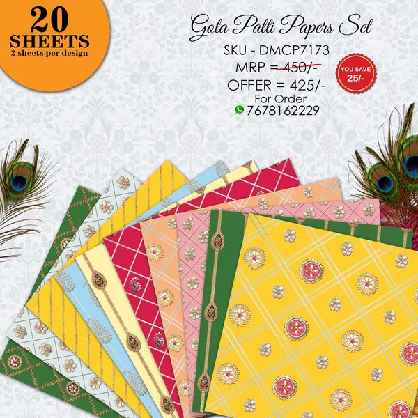 Gota Patti Papers Set - 12" x 12" (Pack Of 20) Loose Sheets