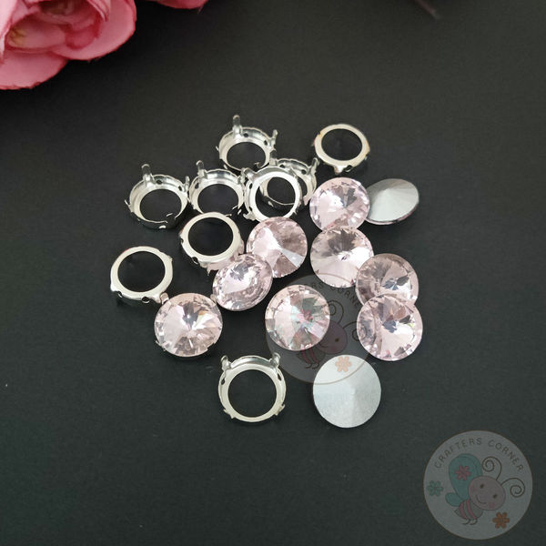 Diamond With Bracket Round - Silver Pink