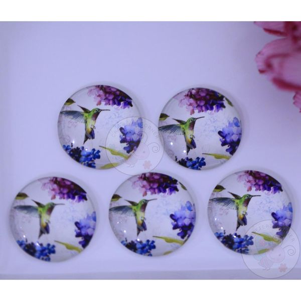 Small Round Glass Cabochon - Flying Bird