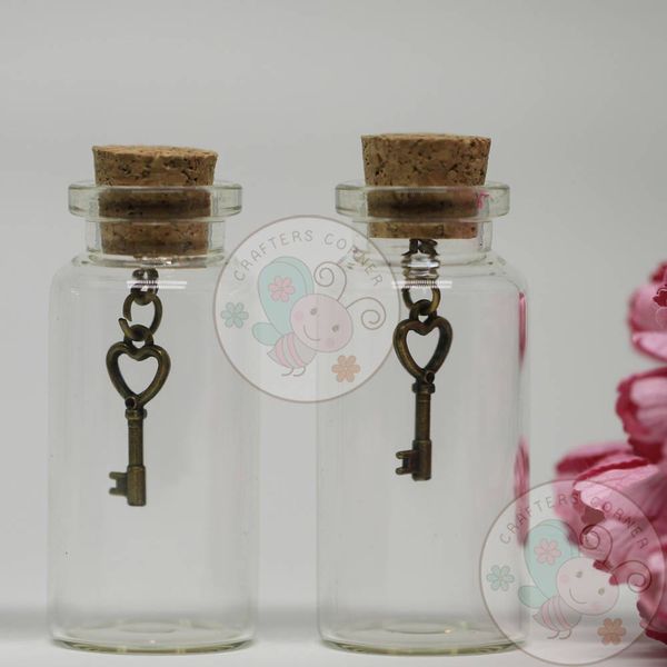 Glass Bottle with Charm (Heart Key)