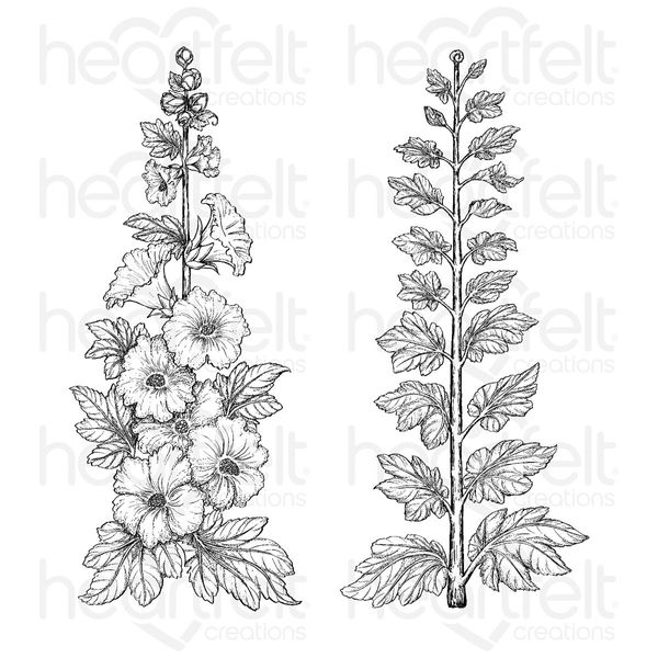 Hollyhock Stem & Blooms Cling Stamp Set