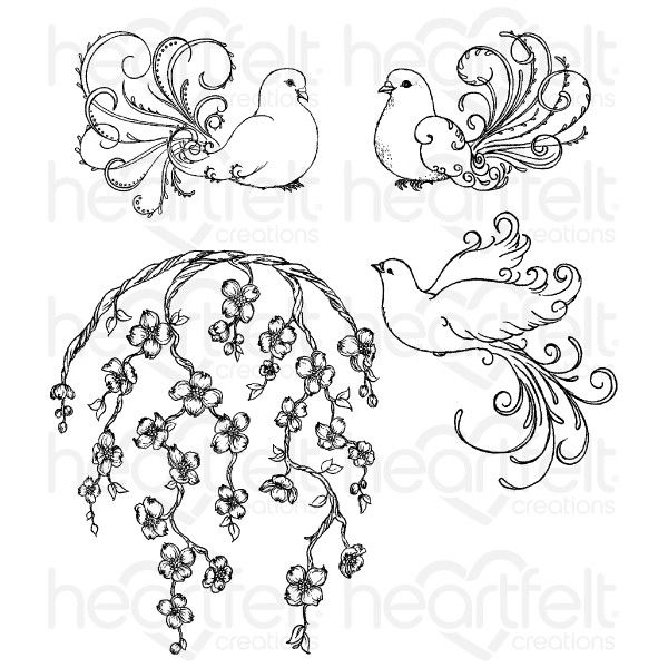 Flowering Dogwood & Doves Cling Stamp Set