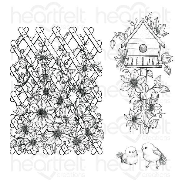 Clematis Birdhouse & Trellis Cling Stamp Set