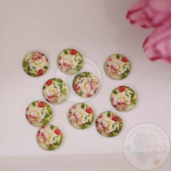 Mini Round Glass Cabochon - Roses All Around