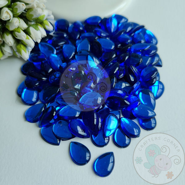 Medium Royal Blue Kundan Stones Tear Drop (Flat Back)