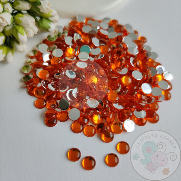 Orange Kundan Stones Round (Flat Back)